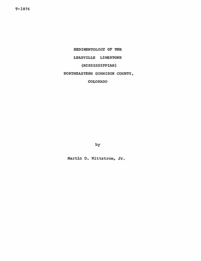 Sedimentology of the Leadville limestone (Mississippian), northeastern ...