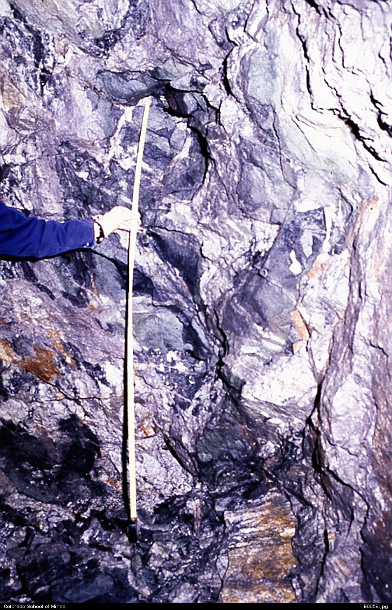 Chlorite schist at face, Colorado School of Mines Experimental Mine