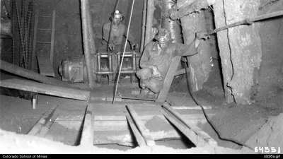 Morris Mine, miners at scraper hoist installation